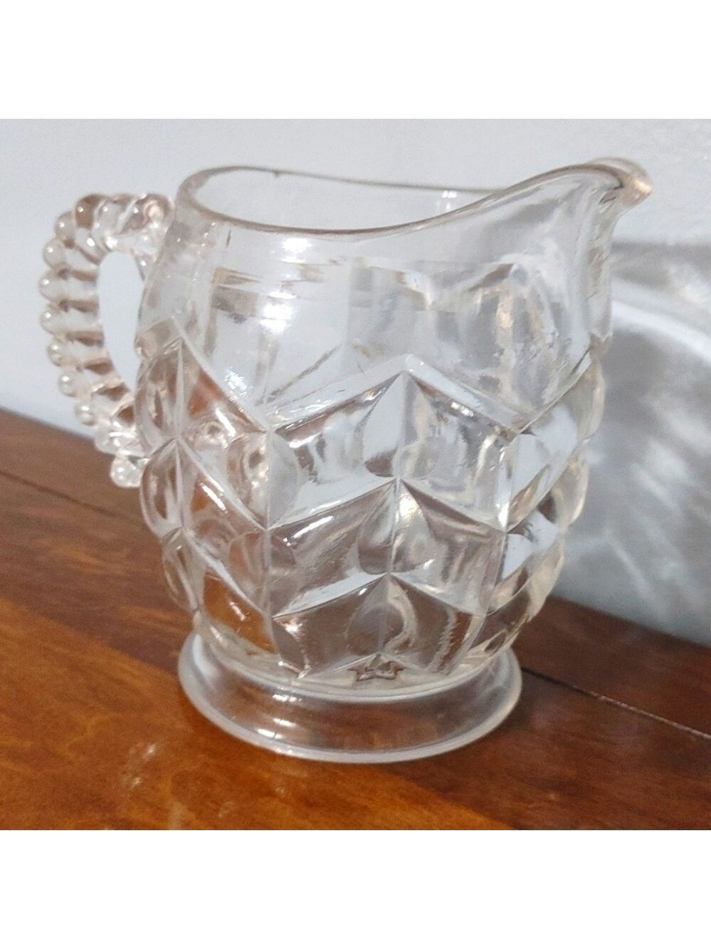 Vintage Clear Pressed Glass Geometric Textured Design Creamer